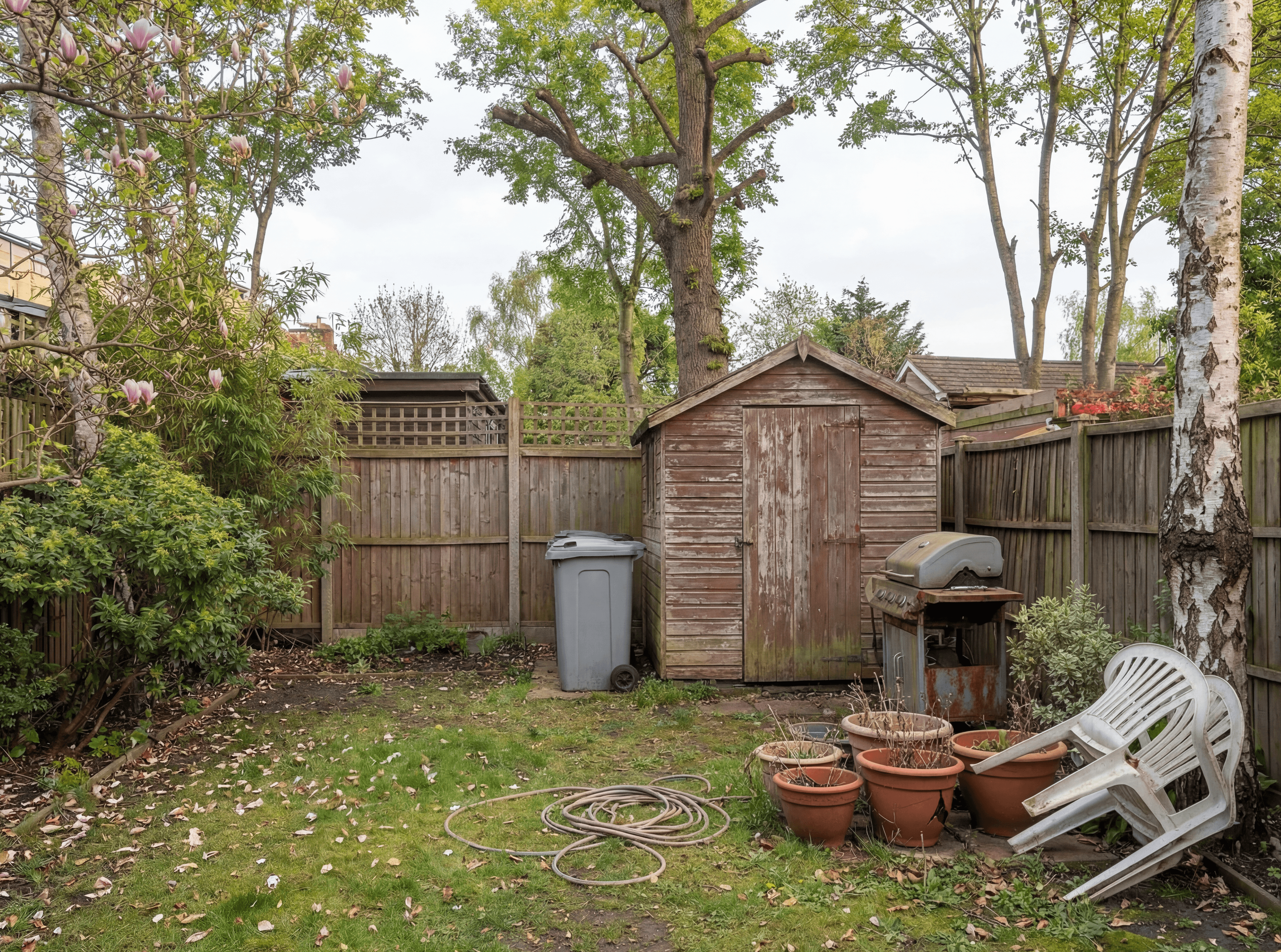 Suburban lawn garden before installation